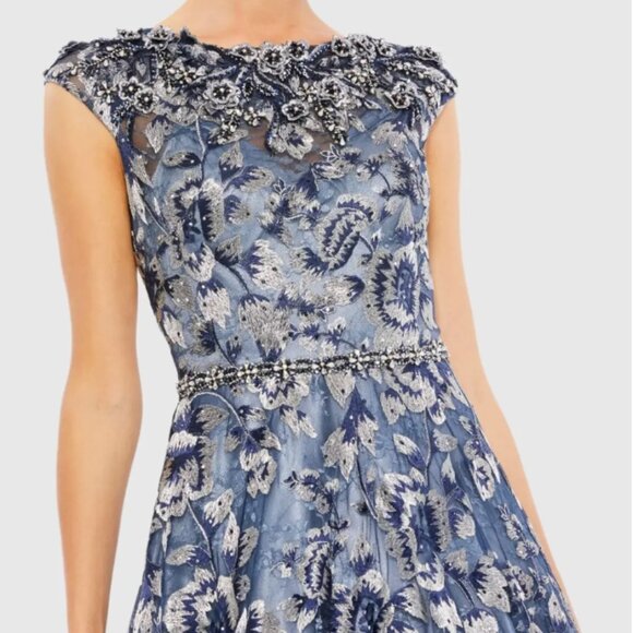 MAC DUGGAL NWT Blue Embellished Cap Sleeve High Neck Ballgown 10 Style # 79325 - Picture 2 of 16